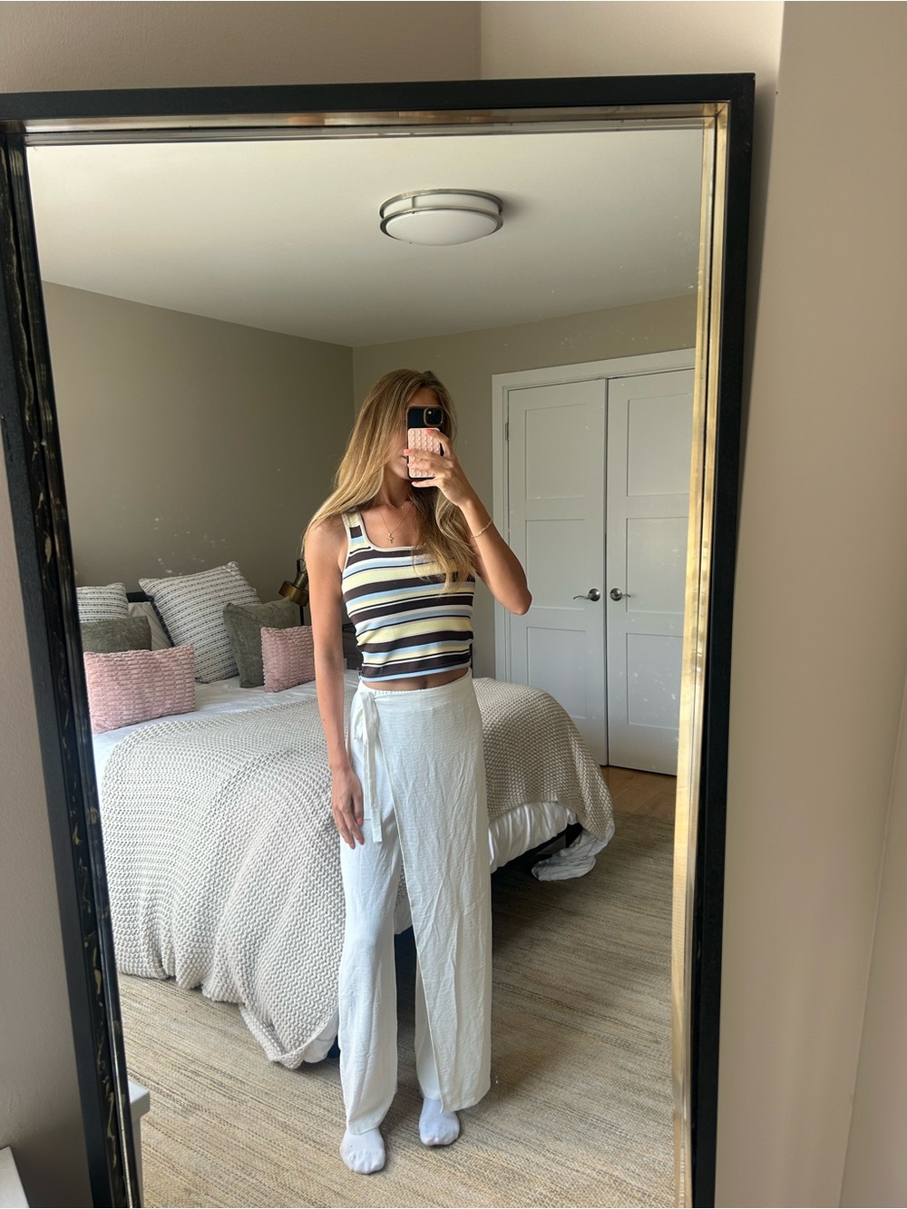 Zara White Tie-Waist Wide-Leg Pants Size Small